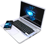 electronics laptop with smartphone